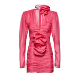 Floral-appliqué Ruched Minidress