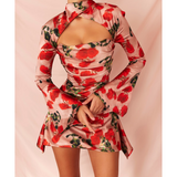 Toira Rose Print Draped Corset Dress