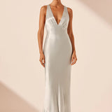 La Lune Plunged Cross Back Midi Dress