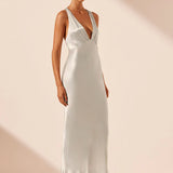 La Lune Plunged Cross Back Midi Dress