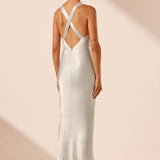 La Lune Plunged Cross Back Midi Dress