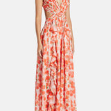 Cassini Flutter Sleeve Cut Out Ruffle Lace Back Maxi Dress