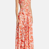 Cassini Flutter Sleeve Cut Out Ruffle Lace Back Maxi Dress