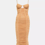 Embellished ruched midi dress