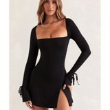 Baize Square Neck Long Sleeve Mini Dress