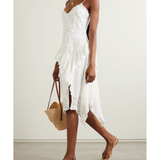 Asymmetric Ruffled Broderie Anglaise Linen Midi Dress