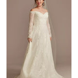 Leafy Applique Lace Off the Shoulder Wedding Dress