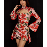 Toira Rose Print Draped Corset Dress
