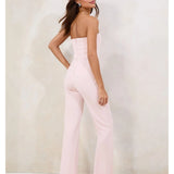 Nude Embellished Floral Trim Bandeau Jumpsuit