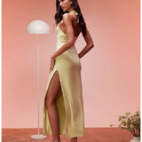 Mei High Split Halter Neck Maxi Dress