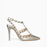 Rockstud Metallic Leather Ankle-strap Pump