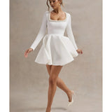 Wilder Square-Neck Long-Sleeve Skater Mini Dress