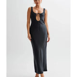 Aubrie Keyhole Satin Maxi Dress