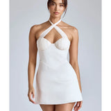 Lisbeth Cross-Neck A-Line Mini Dress