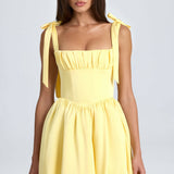 Bellamy Draped Corset Mini Dress in Lemon Sherbet