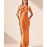 Sofia Cross Back Halter Maxi Dress