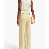 Natural Pleated Satin Wide-leg Trousers