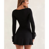 Baize Square Neck Long Sleeve Mini Dress
