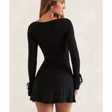 Baize Square Neck Long Sleeve Mini Dress