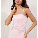 Nude Embellished Floral Trim Bandeau Jumpsuit