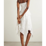 Asymmetric Ruffled Broderie Anglaise Linen Midi Dress