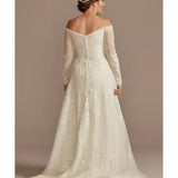 Leafy Applique Lace Off the Shoulder Wedding Dress