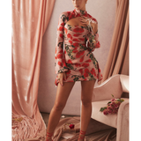 Toira Rose Print Draped Corset Dress