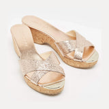 Pink Textured Leather Panna Slide Sandals