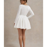 Wilder Square-Neck Long-Sleeve Skater Mini Dress
