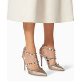 Rockstud Metallic Leather Ankle-strap Pump