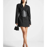 Pinstripe Blazer Dress with Reversible Corset