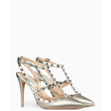 Rockstud Metallic Leather Ankle-strap Pump