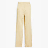 Natural Pleated Satin Wide-leg Trousers