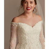 Leafy Applique Lace Off the Shoulder Wedding Dress