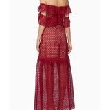 Red Off-The-Shoulder Frill Cutwork Dress