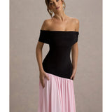 Venezia Bardot Puff-Skirt Maxi Dress