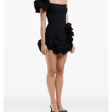 Flounced One-shoulder Bustier Mini Dress