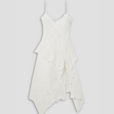 Asymmetric Ruffled Broderie Anglaise Linen Midi Dress