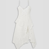 Asymmetric Ruffled Broderie Anglaise Linen Midi Dress