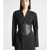 Pinstripe Blazer Dress with Reversible Corset