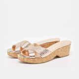 Pink Textured Leather Panna Slide Sandals