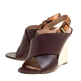 Leather and Python Slingback Wedge Sandals