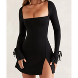 Baize Square Neck Long Sleeve Mini Dress