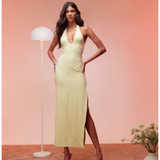 Mei High Split Halter Neck Maxi Dress