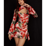 Toira Rose Print Draped Corset Dress
