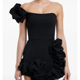 Flounced One-shoulder Bustier Mini Dress