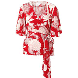 Print Wrap Tie Blouse