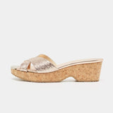 Pink Textured Leather Panna Slide Sandals