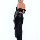 Quintessa Black Lace Velvet Corset Off Shoulder Gown