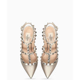 Rockstud Metallic Leather Ankle-strap Pump